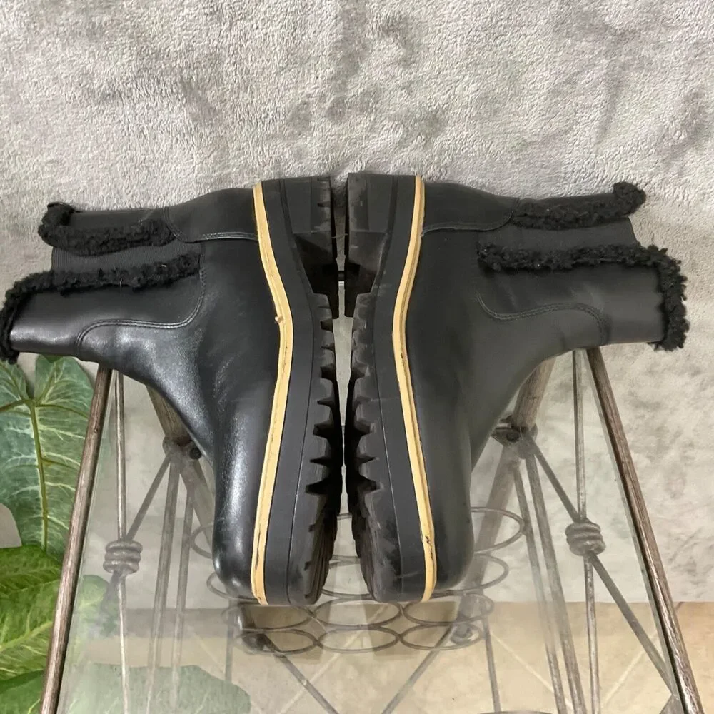 Marc Fisher Black Ink faux Leather/fur Chelsea Platform Boot women’s Size11 Blk